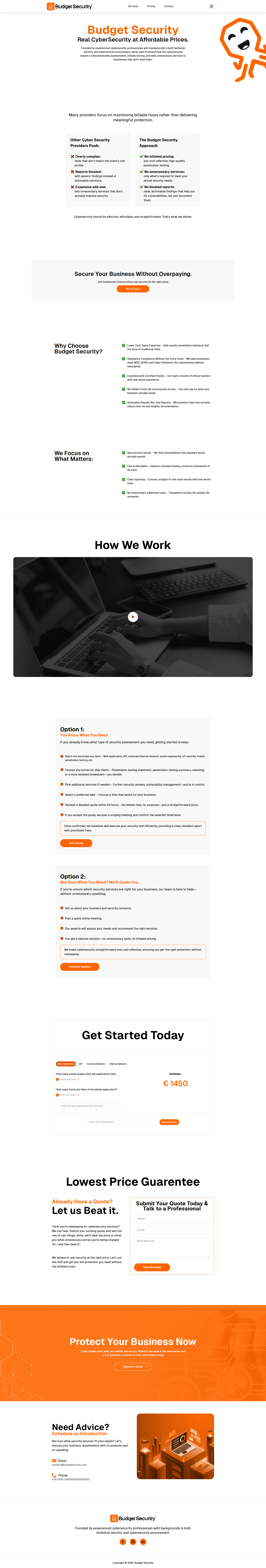 Developed a responsive, performance-optimized website for Budget Security using HTML, CSS, JavaScript, and Tailwind CSS, effectively showcasing their affordable cybersecurity services with a clean and user-friendly interface.