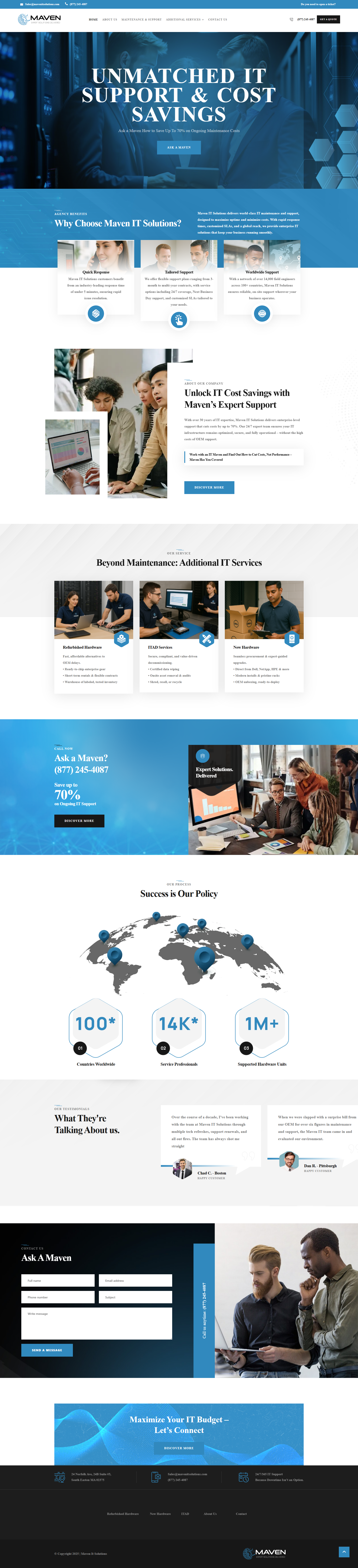 Designed and developed a robust, responsive website for Maven IT Solutions, enhancing their global IT support services with intuitive navigation and optimized performance.