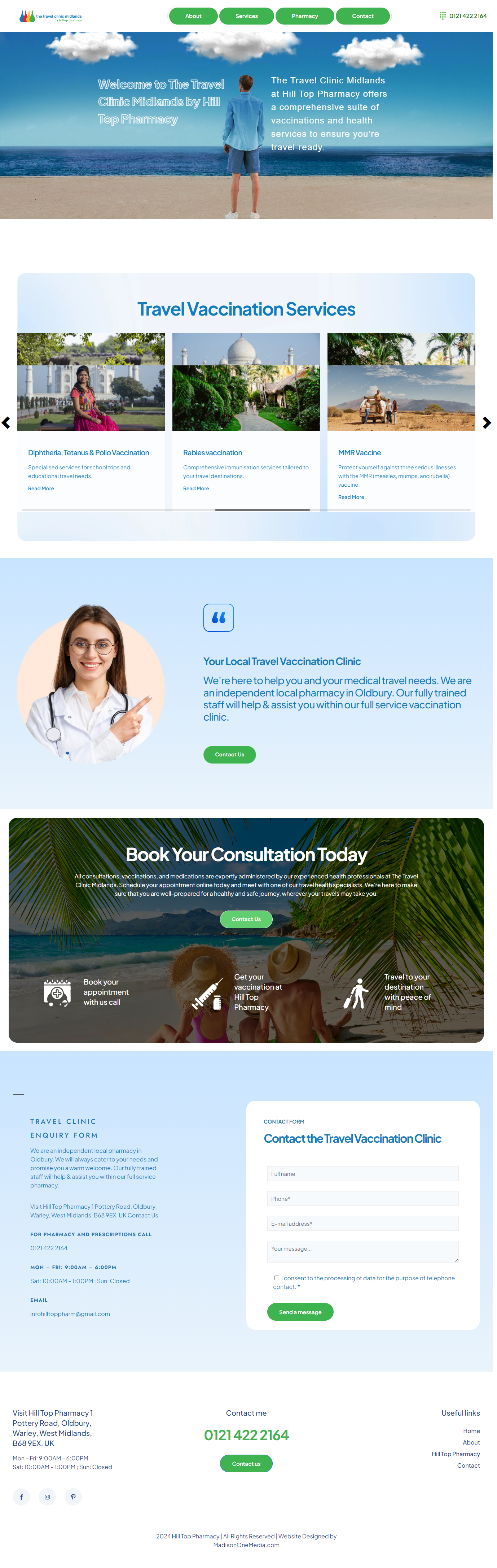 An informative platform offering essential vaccination services for travelers, with a focus on user convenience and accessibility.