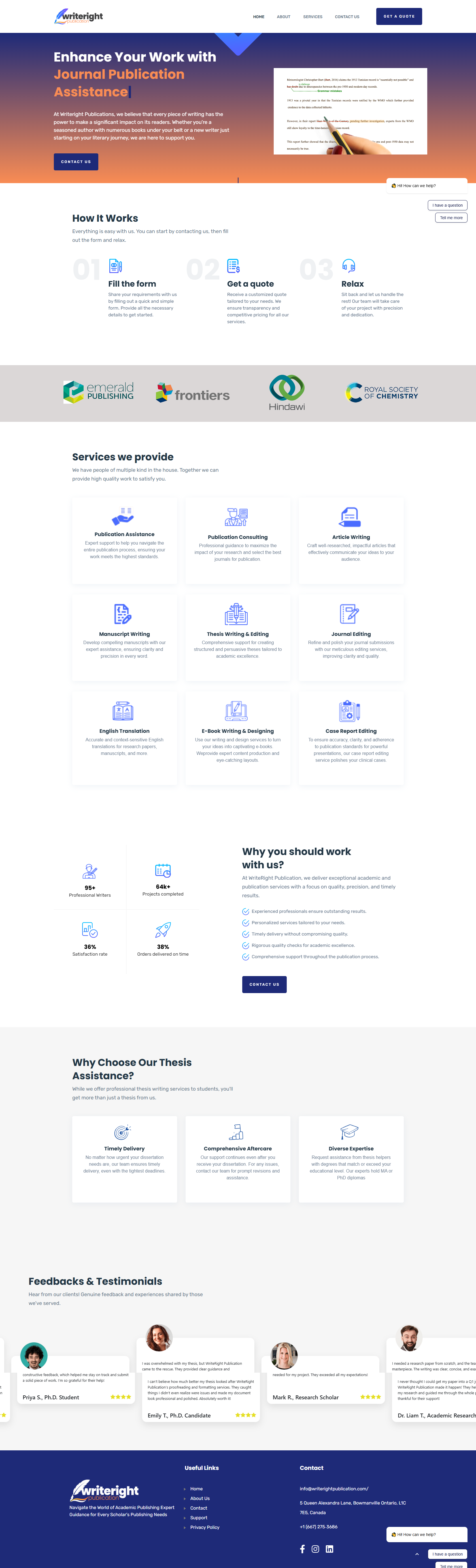 Developed a comprehensive website for WriteRight Publication, offering services such as thesis writing, manuscript preparation, and journal editing, with a user-friendly interface and streamlined navigation to enhance client engagement.      